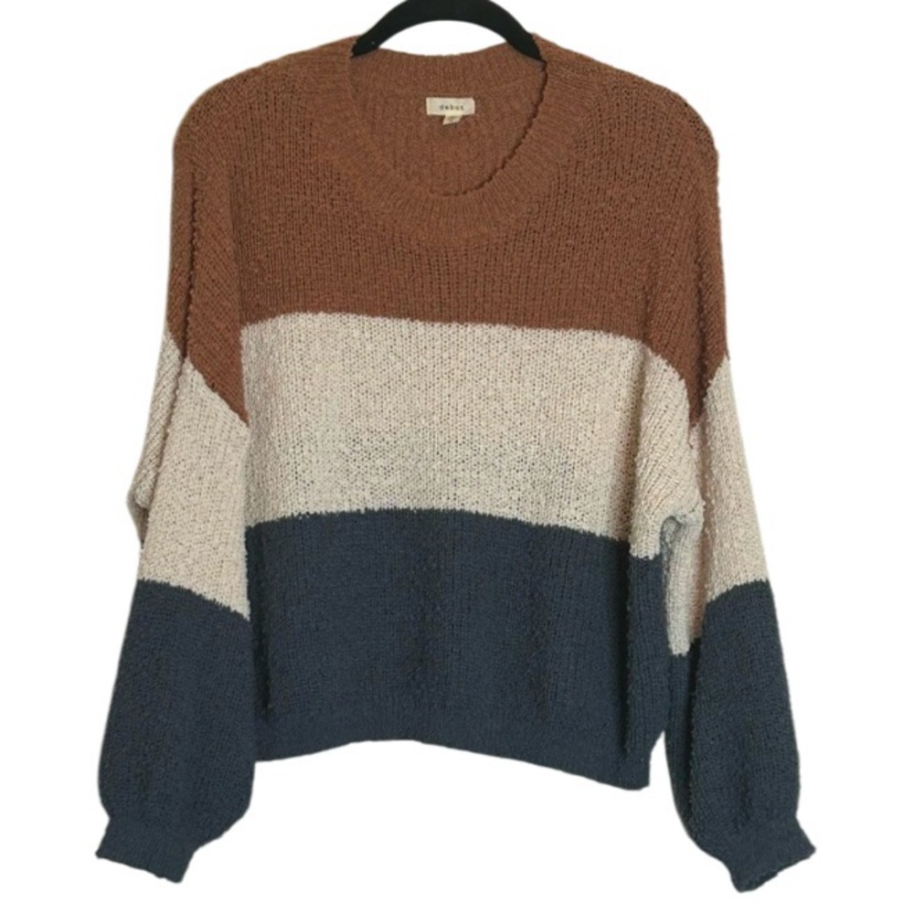 Debut Cropped Color Block Crewneck‎ Soft Feel Sweater Sz M